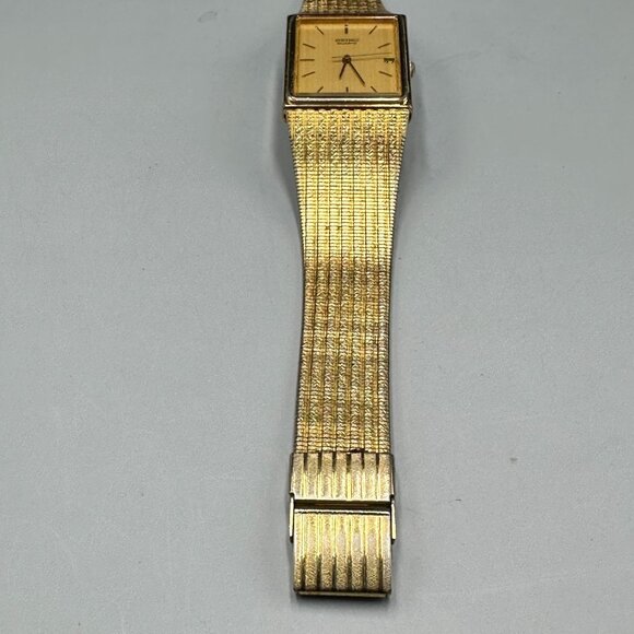 Vintage Seiko Watch Men Gold Tone Rectangle Dial Date Window New Battery 7.75" - Picture 3 of 12
